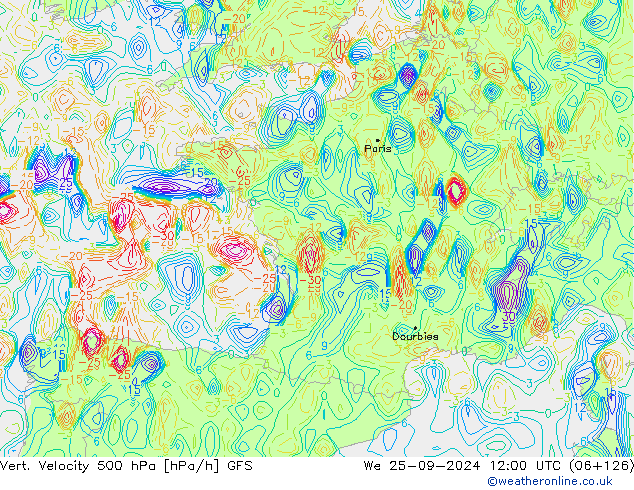 Vert. Velocity 500 hPa GFS śro. 25.09.2024 12 UTC