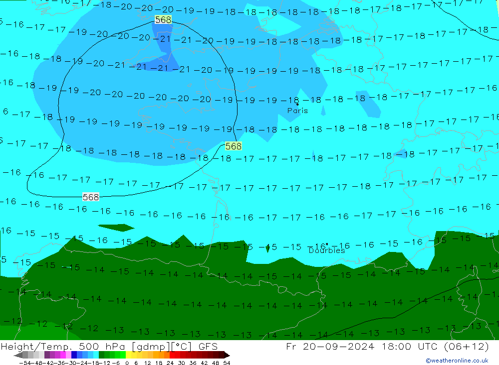 Height/Temp. 500 hPa GFS Pá 20.09.2024 18 UTC