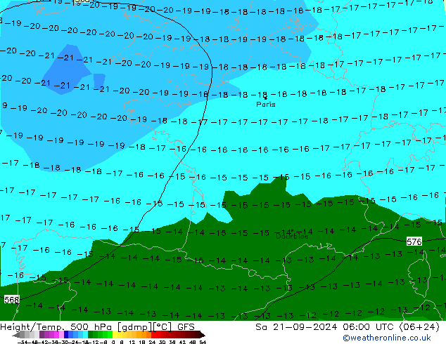 Z500/Rain (+SLP)/Z850 GFS сб 21.09.2024 06 UTC