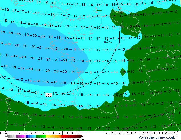 Height/Temp. 500 hPa GFS So 22.09.2024 18 UTC