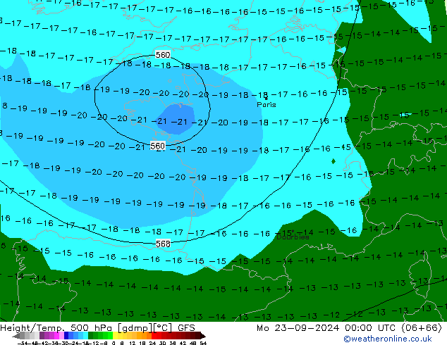 Height/Temp. 500 hPa GFS Mo 23.09.2024 00 UTC