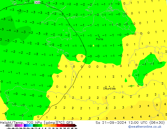 Hoogte/Temp. 700 hPa GFS za 21.09.2024 12 UTC