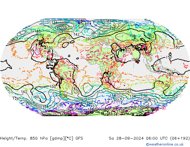 Height/Temp. 850 hPa GFS sab 28.09.2024 06 UTC