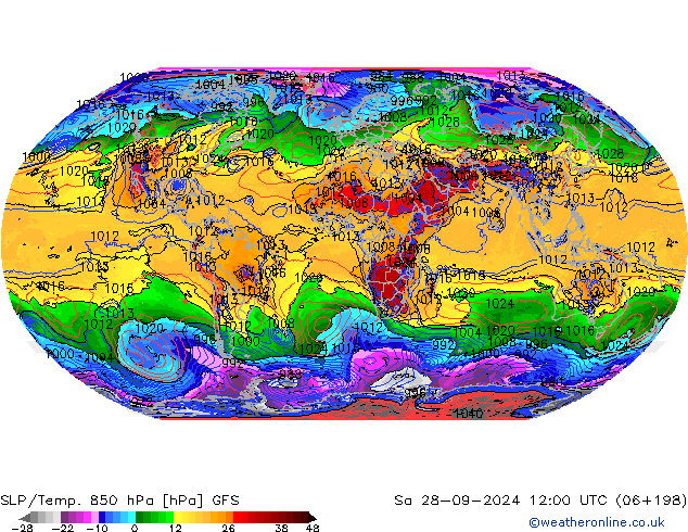 SLP/Temp. 850 hPa GFS Sa 28.09.2024 12 UTC