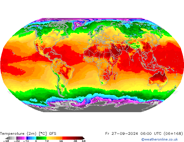 mapa temperatury (2m) GFS pt. 27.09.2024 06 UTC