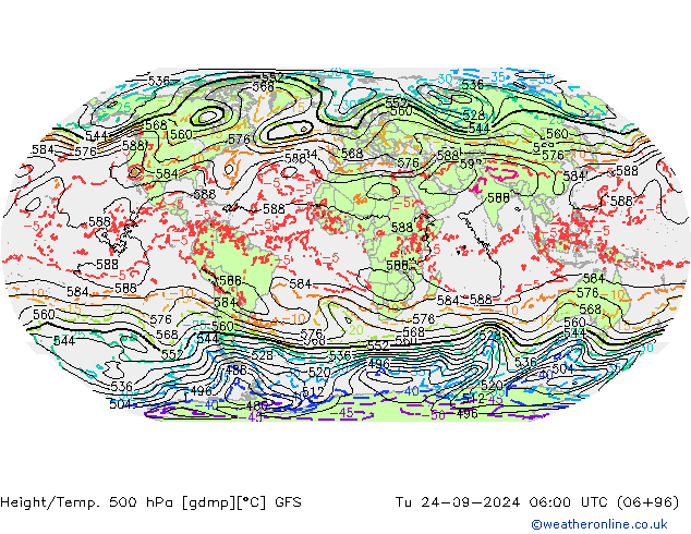 Z500/Rain (+SLP)/Z850 GFS Tu 24.09.2024 06 UTC