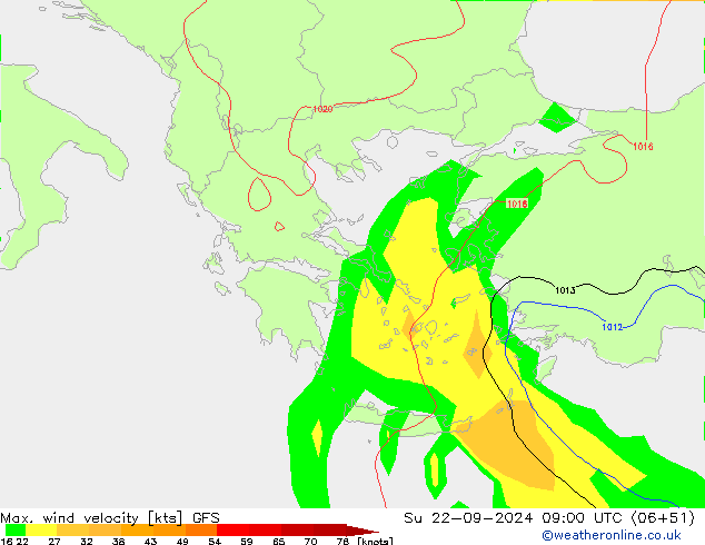 Maks. Rüzgar Hızı GFS Paz 22.09.2024 09 UTC