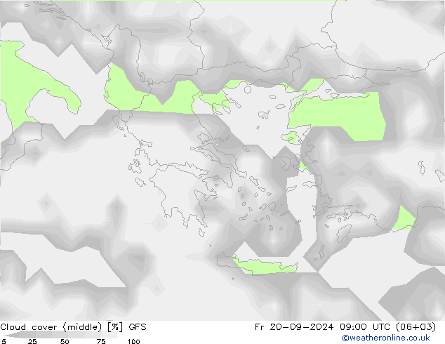 oblačnosti uprostřed GFS Pá 20.09.2024 09 UTC