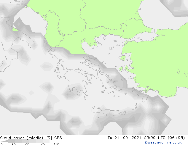 zachmurzenie (środk.) GFS wto. 24.09.2024 03 UTC