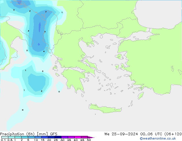 Totale neerslag (6h) GFS wo 25.09.2024 06 UTC