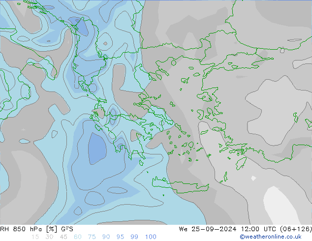 850 hPa Nispi Nem GFS Çar 25.09.2024 12 UTC