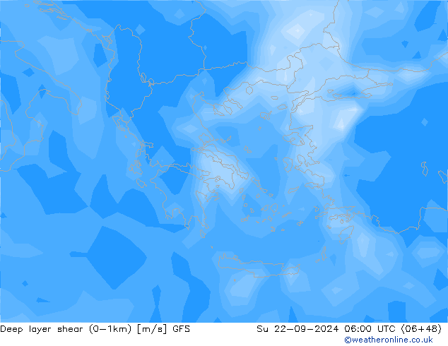 Deep layer shear (0-1km) GFS Su 22.09.2024 06 UTC