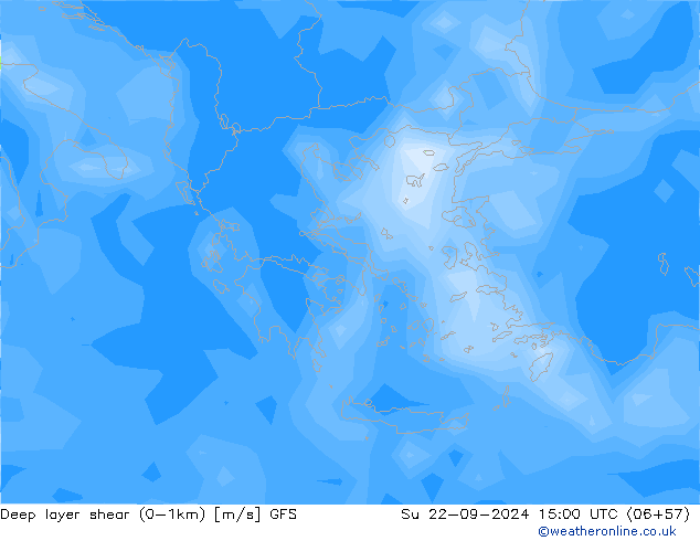 Deep layer shear (0-1km) GFS Su 22.09.2024 15 UTC