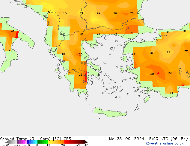 Ground Temp (0-10cm) GFS Mo 23.09.2024 18 UTC