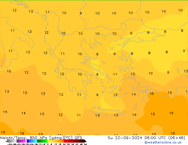 Height/Temp. 850 hPa GFS  22.09.2024 06 UTC