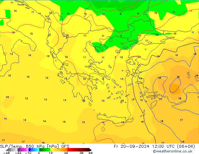 SLP/Temp. 850 hPa GFS vie 20.09.2024 12 UTC