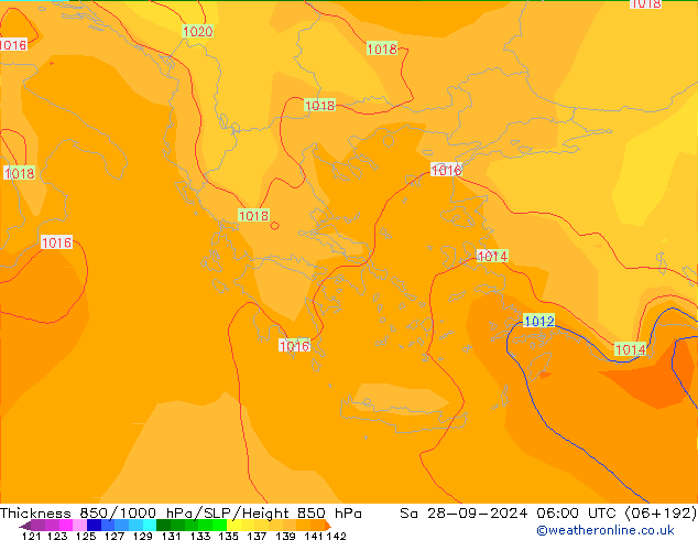 Thck 850-1000 hPa GFS Sa 28.09.2024 06 UTC