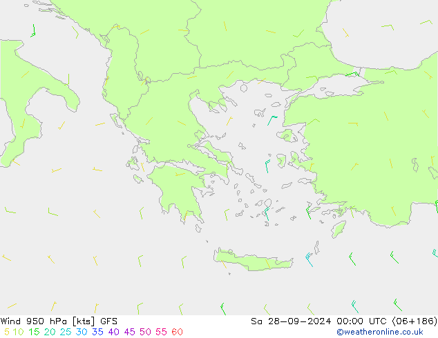 Vento 950 hPa GFS Sáb 28.09.2024 00 UTC