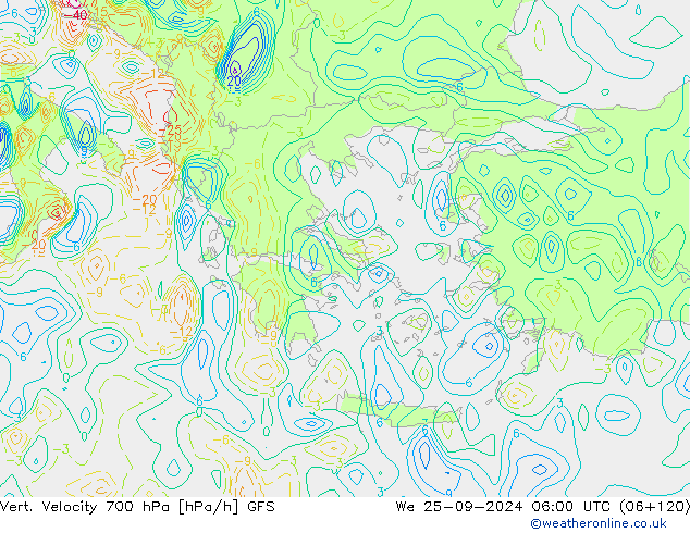 Vert. Velocity 700 hPa GFS mer 25.09.2024 06 UTC