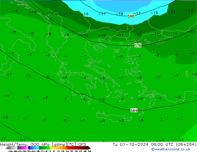 Hoogte/Temp. 500 hPa GFS di 01.10.2024 06 UTC