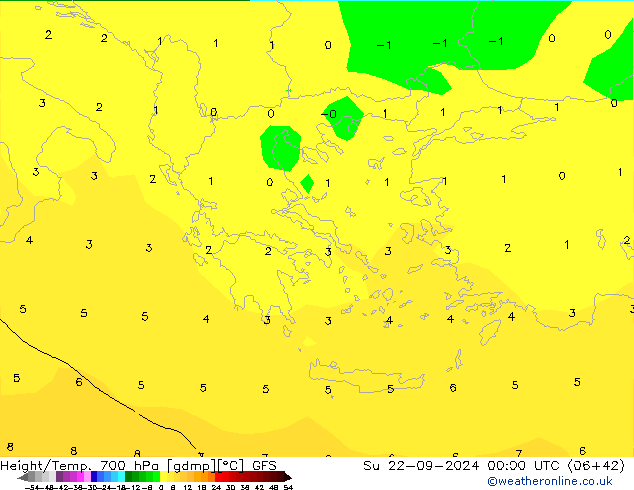 Height/Temp. 700 hPa GFS So 22.09.2024 00 UTC