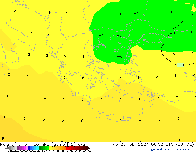 Height/Temp. 700 hPa GFS Po 23.09.2024 06 UTC