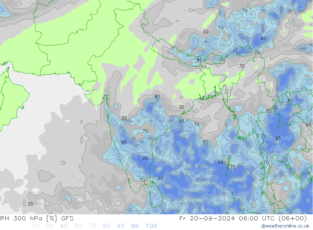 RH 300 hPa GFS Pá 20.09.2024 06 UTC