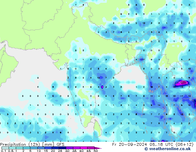 Precipitação (12h) GFS Sex 20.09.2024 18 UTC