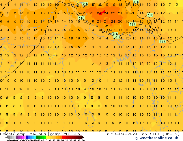 Height/Temp. 700 гПа GFS пт 20.09.2024 18 UTC