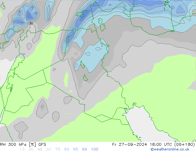 RH 300 hPa GFS Fr 27.09.2024 18 UTC