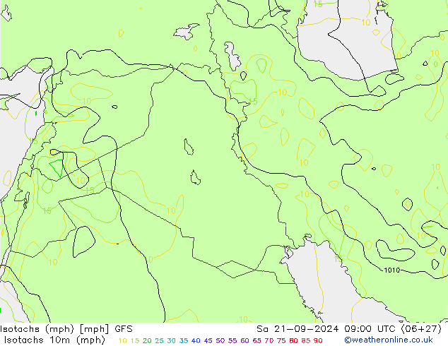 Isotachs (mph) GFS sab 21.09.2024 09 UTC