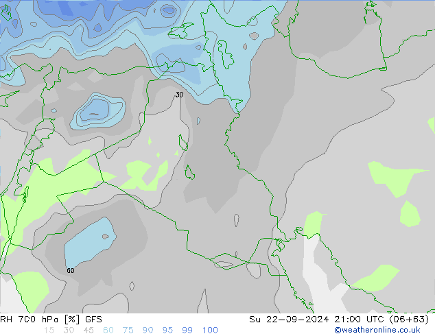 RH 700 hPa GFS Su 22.09.2024 21 UTC