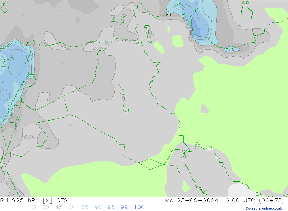 RH 925 hPa GFS Mo 23.09.2024 12 UTC