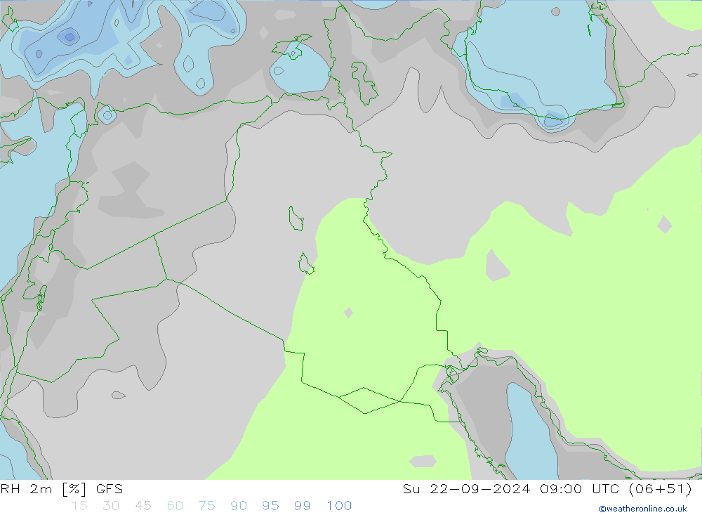 Humedad rel. 2m GFS dom 22.09.2024 09 UTC