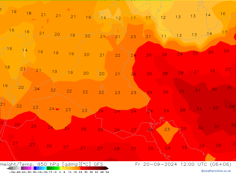 Height/Temp. 850 hPa GFS Fr 20.09.2024 12 UTC