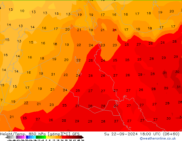 Height/Temp. 850 гПа GFS Вс 22.09.2024 18 UTC