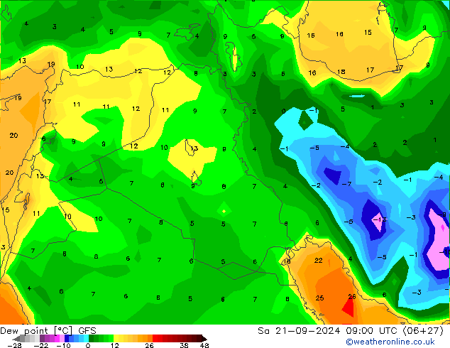 Punto de rocío GFS sáb 21.09.2024 09 UTC