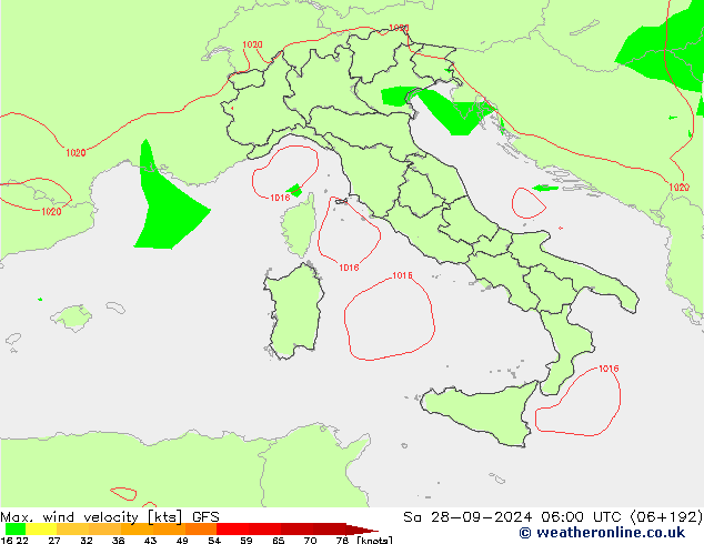 Max. wind velocity GFS sam 28.09.2024 06 UTC