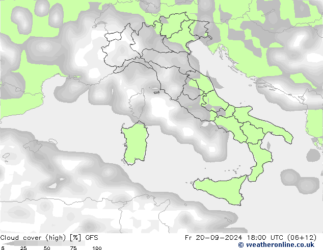 Cloud cover (high) GFS Fr 20.09.2024 18 UTC