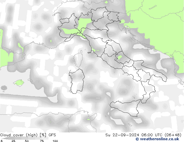 Nubi alte GFS dom 22.09.2024 06 UTC