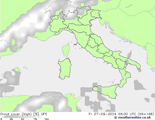 Nuages (élevé) GFS ven 27.09.2024 06 UTC