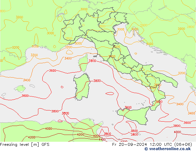 Isoterma de zero graus GFS Sex 20.09.2024 12 UTC