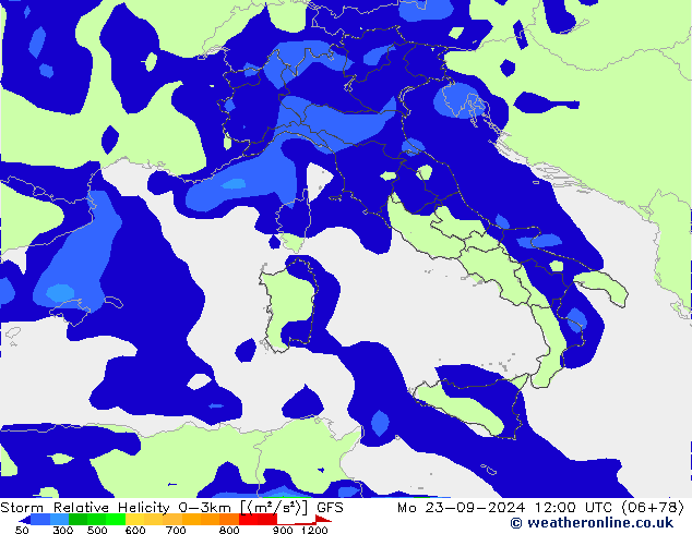 Storm Relative Helicity GFS ma 23.09.2024 12 UTC