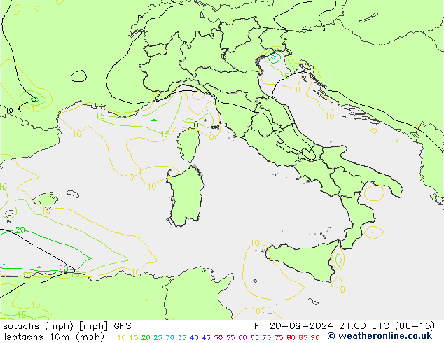 Isotachs (mph) GFS Pá 20.09.2024 21 UTC