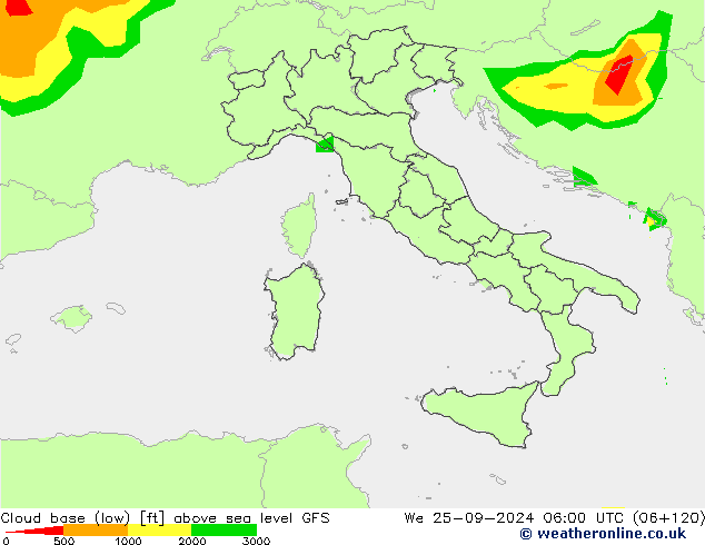 Cloud base (low) GFS mer 25.09.2024 06 UTC