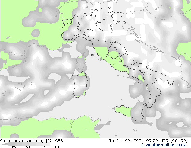 nuvens (médio) GFS Ter 24.09.2024 09 UTC