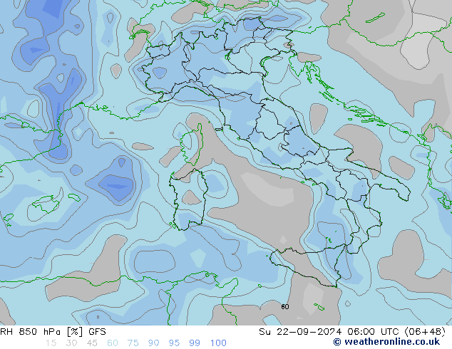 RH 850 hPa GFS nie. 22.09.2024 06 UTC