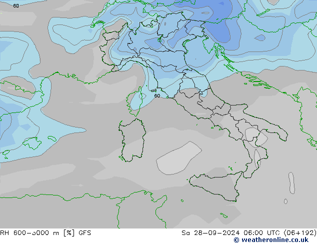 RH 600-3000 m GFS Sa 28.09.2024 06 UTC