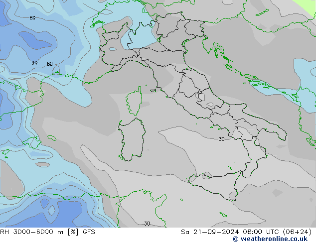 RH 3000-6000 m GFS Sáb 21.09.2024 06 UTC