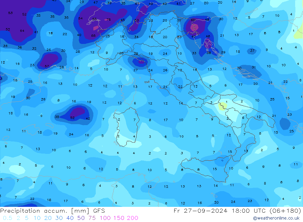 Precipitation accum. GFS Sex 27.09.2024 18 UTC